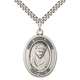 thumbnail image 1 of .925 Sterling Silver Saint Carlo Acutis Medal Pendant on 24" Rhodium Plated Heavy Curb Brass Chain with Lobster Claw clasp, Catholic Religious Necklace -Made in USA- Deluxe Velvet Gift Box, 1 of 8