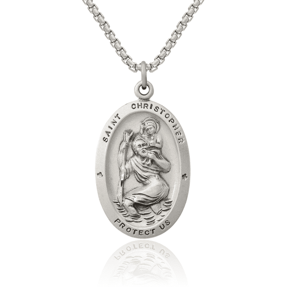 925 Sterling Silver Vintage Saint Christopher Medal Patron of Travelers Athletes Protection Necklace Christian Religious Chain Pendant Faith Charm