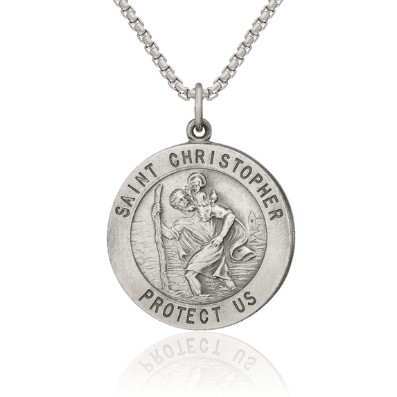 925 Sterling Silver Vintage Saint Christopher Medal Patron of Travelers Athletes Protection Necklace Christian Religious Chain Pendant Faith Charm