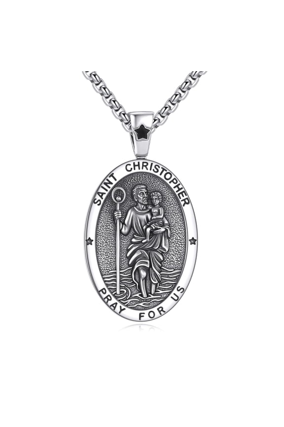 925 Sterling Silver Saint Christopher Necklace Patronus Medal Amulet Jewelry Gifts for Men Women
