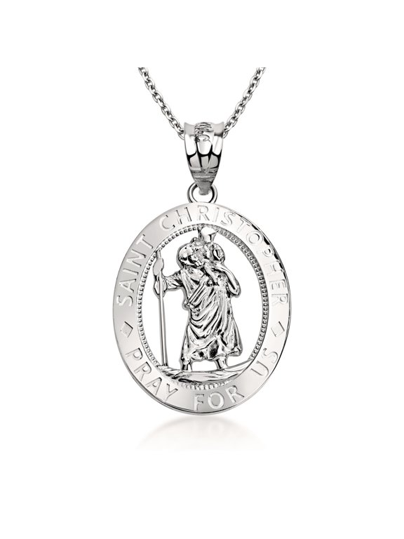 925 Sterling Silver Saint Christopher Oval Medallion Pendant Necklace (16 Inches)