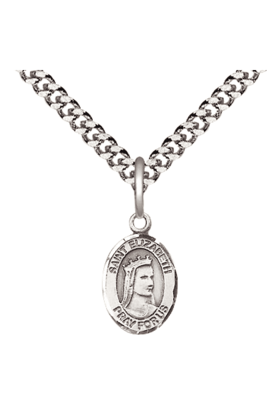 .925 Sterling Silver Saint Elizabeth of Hungary Medal Pendant on 24 Inch Endless Rhodium Plated Heavy Curb Brass Chain, Catholic Religious Necklace -Made in USA- Deluxe Velvet Gift Box