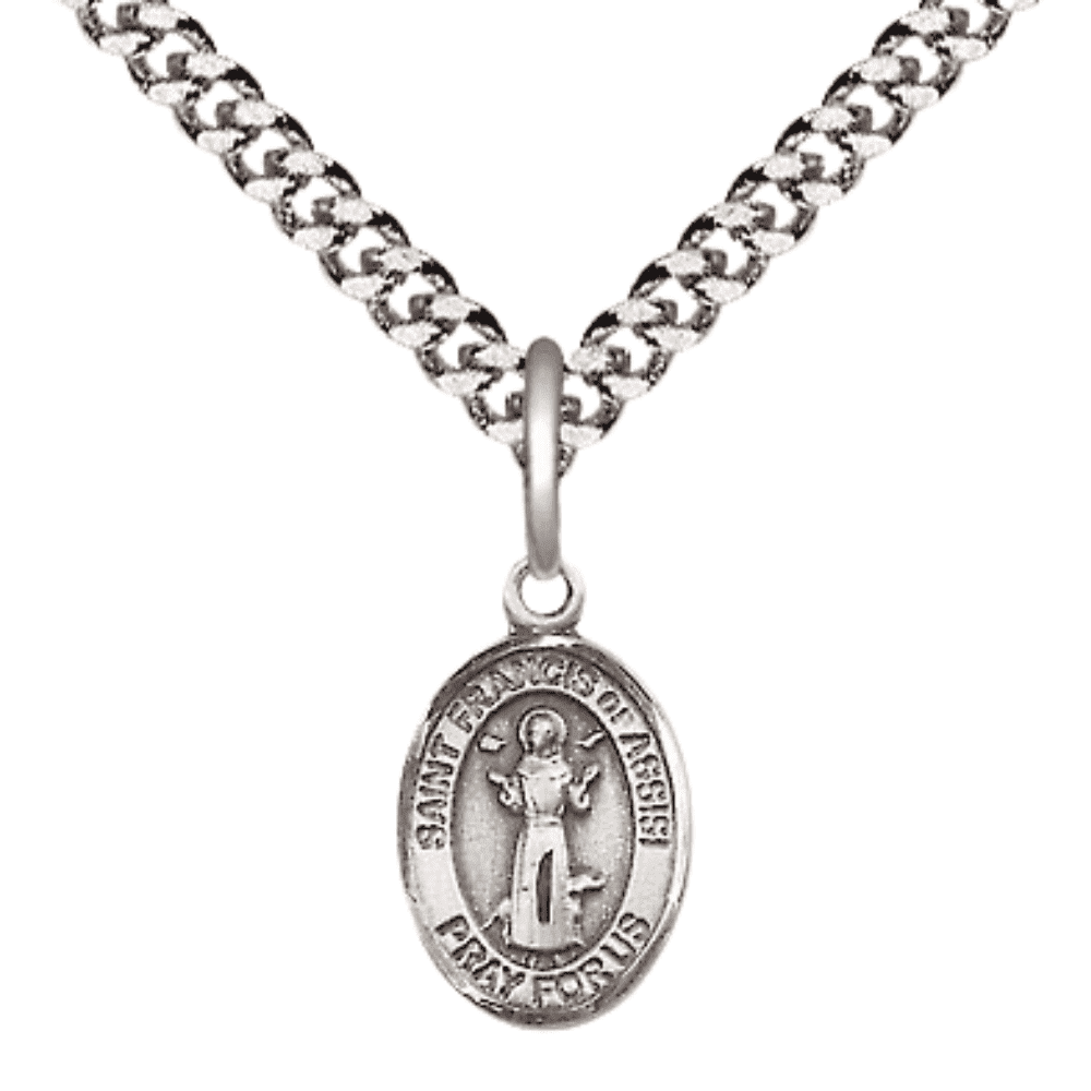 .925 Sterling Silver Saint Francis of Assisi Medal Pendant on 24 Inch ...