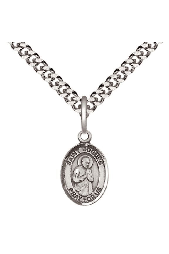 .925 Sterling Silver Saint Isaac Jogues Medal Pendant on 24 Inch Endless Rhodium Plated Heavy Curb Brass Chain, Catholic Religious Necklace -Made in USA- Deluxe Velvet Gift Box
