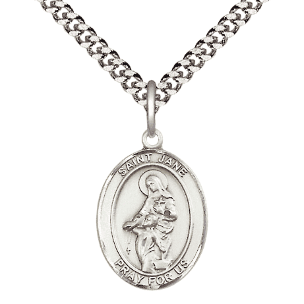 .925 Sterling Silver Saint Jane of Valois Medal Pendant on 24 Inch ...