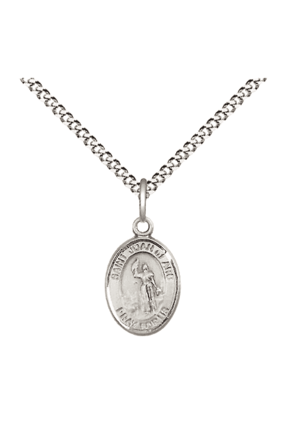 .925 Sterling Silver Saint Joan of Arc Medal Pendant on 18 Inch Rhodium Plated Lite Curb Brass Chain with Lobster Claw Clasp, Catholic Religious Necklace - Made in USA- Velvet Gift Box