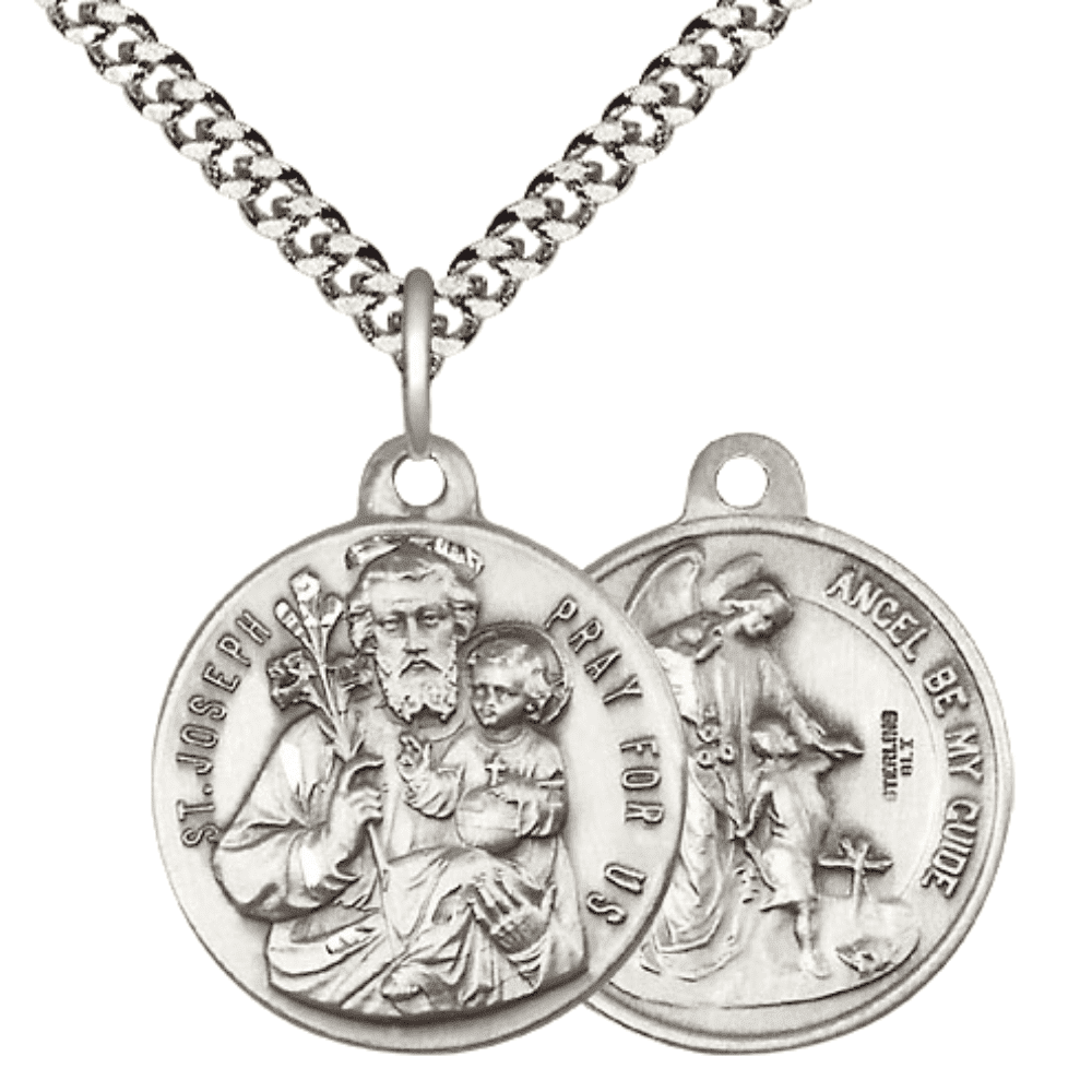 .925 Sterling Silver Saint Joseph Medal Pendant on 24 Inch Endless ...