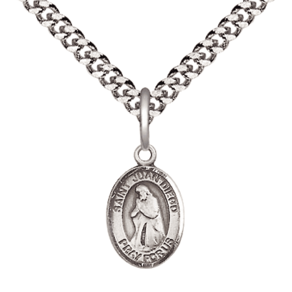 Small .925 Sterling Silver Saint Juan Diego Medal Pendant on 24 Inch ...