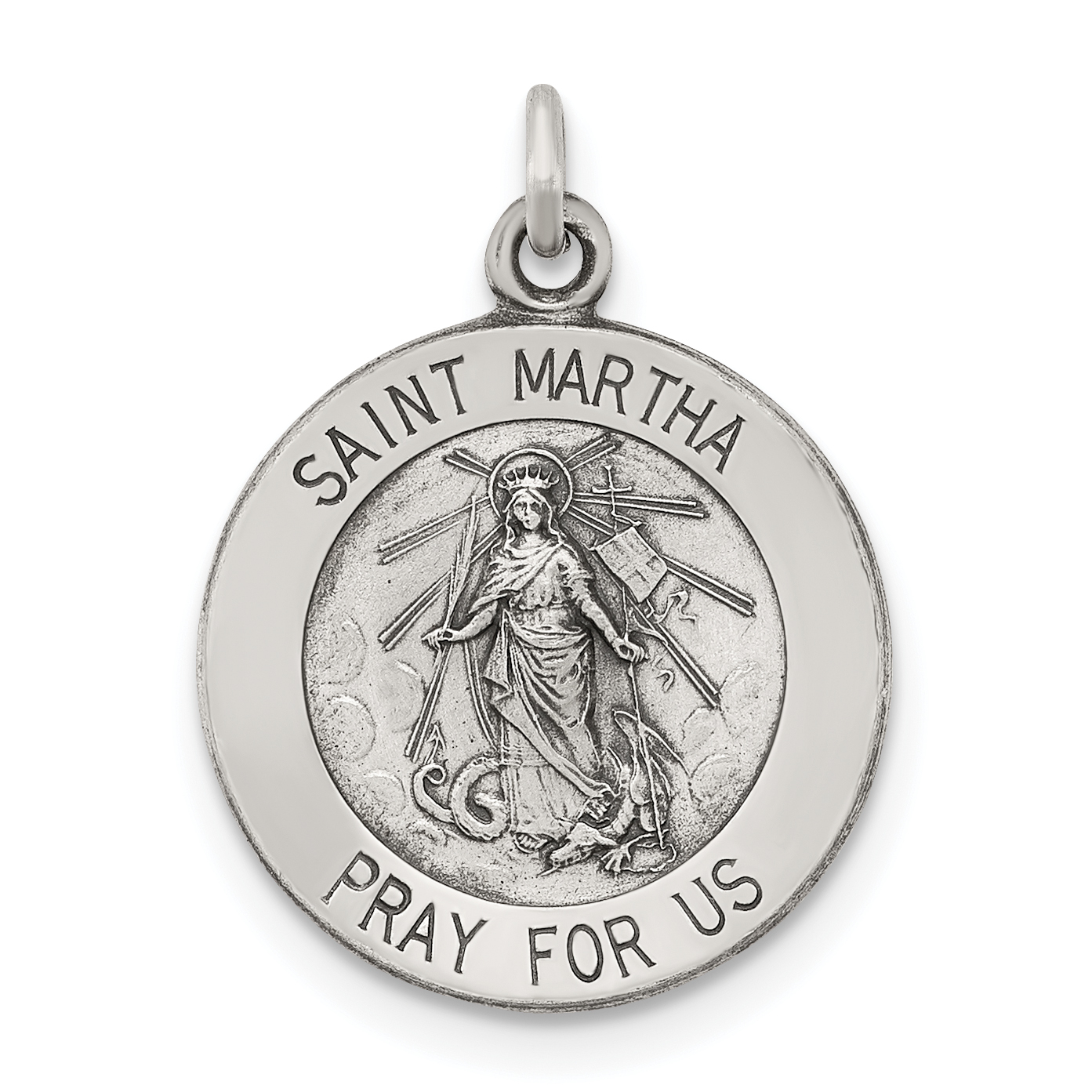 925 Sterling Silver Saint Martha Medal Pendant Charm Necklace Religious ...