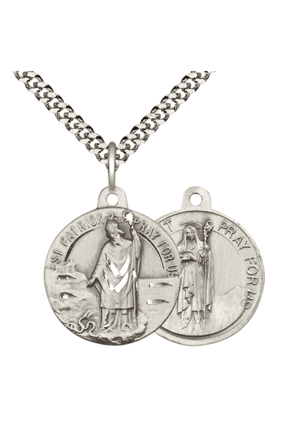 .925 Sterling Silver Saint Patrick Medal Pendant ( 7/8 x 7/8") on 24 Inch Endless Rhodium Plated Heavy Curb Chain -Made in USA, Deluxe Velvet Gift Box