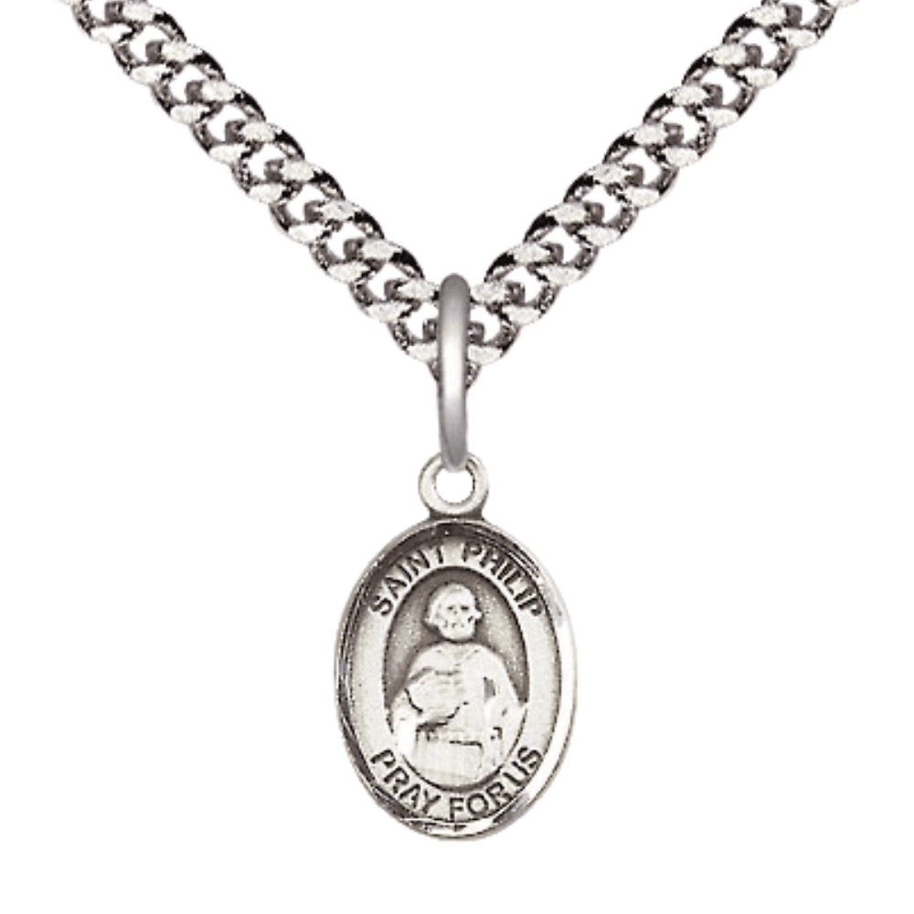 Small .925 Sterling Silver Saint Philip the Apostle Medal Pendant on 24 ...
