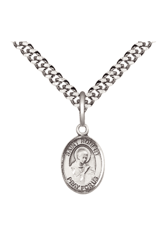 Small .925 Sterling Silver Saint Robert Bellarmine Medal Pendant on 24 Inch Endless Rhodium Plated Heavy Curb Brass Chain, Catholic Religious Necklace -Made in USA- Deluxe Velvet Gift Box