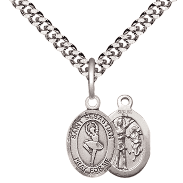 .925 Sterling Silver Saint Sebastian Dance Medal Pendant on 24 Inch ...