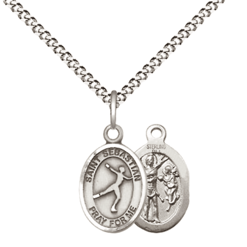 .925 Sterling Silver Saint Sebastian Figure Skating Medal Pendant on 18 ...