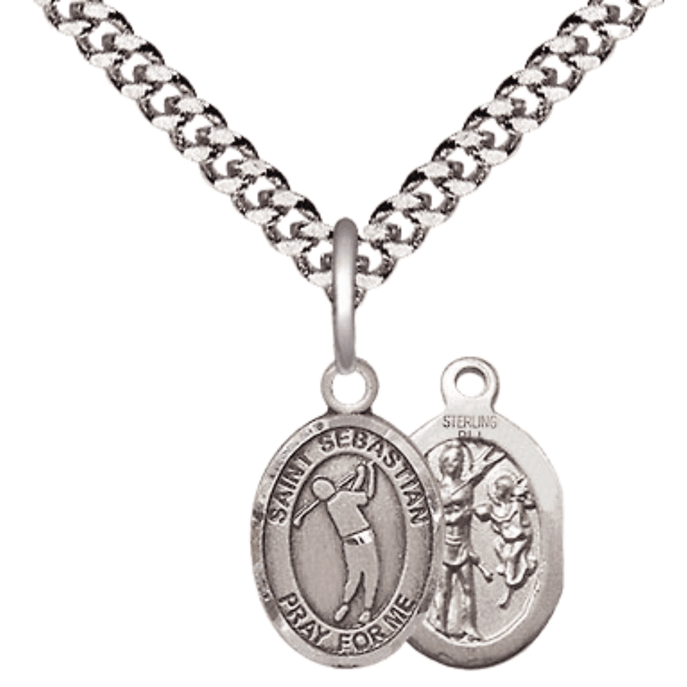 .925 Sterling Silver Saint Sebastian Golf Medal Pendant on 24 Inch ...