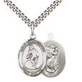 thumbnail image 1 of .925 Sterling Silver Saint St Christopher Wrestling Medal Pendant on 24 Inch Endless Rhodium Plated Heavy Curb Brass Chain, Catholic Religious Necklace -Made in USA- Deluxe Velvet Gift Box, 1 of 6