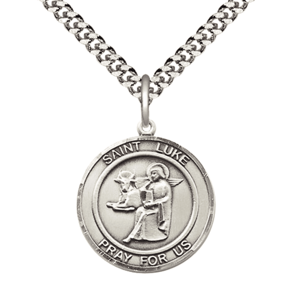 .925 Sterling Silver Saint St Luke the Apostle Medal Pendant on 24 Inch ...
