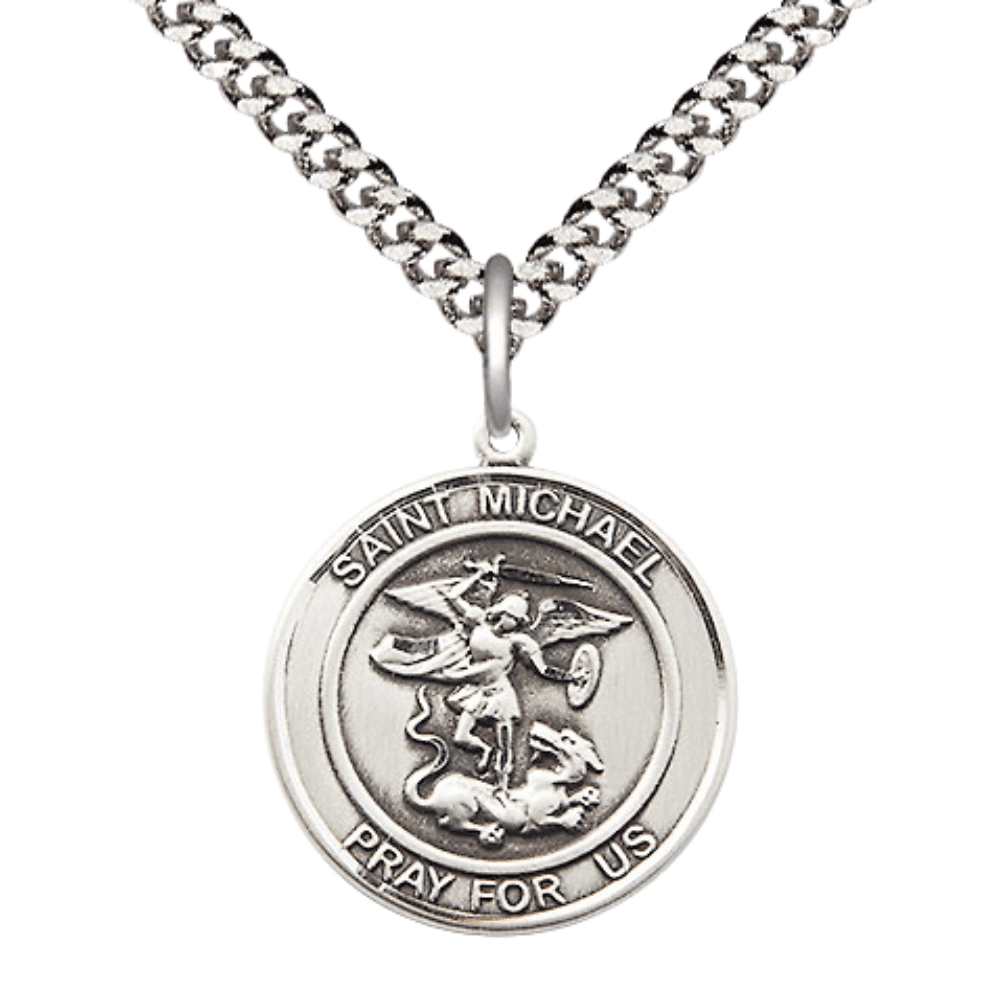.925 Sterling Silver Saint St Michael the Archangel Medal Pendant on 24 ...