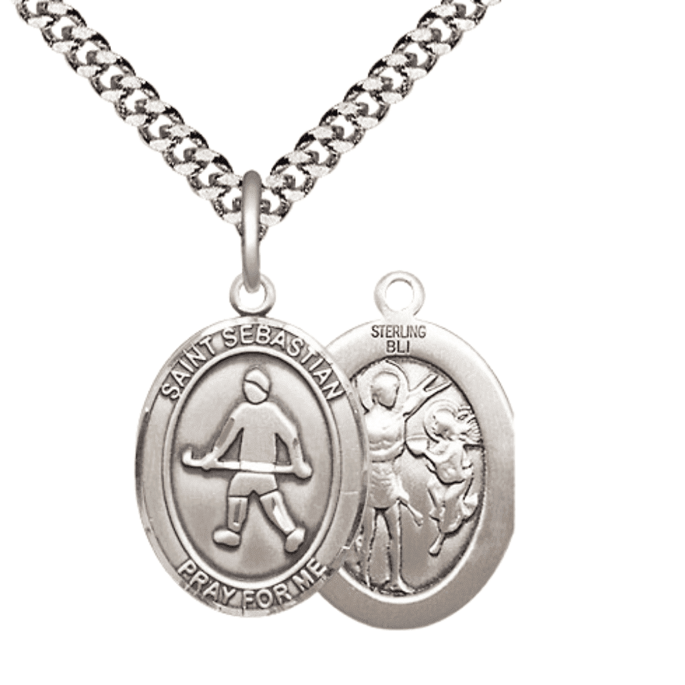 .925 Sterling Silver Saint St. Sebastian Field Hockey Medal Pendant on ...