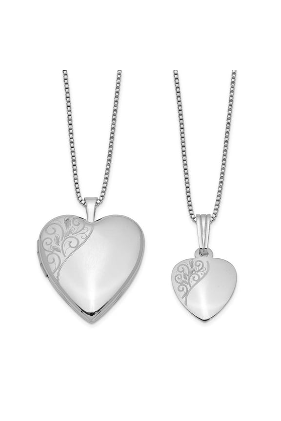 925 Sterling Silver Satin Back Spring Ring Holds 2 photos Not engraveable Polished Swirl Design Love Heart Locket and Pe