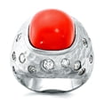 thumbnail image 1 of 925 Sterling Silver Satin Red Simulated Coral and Cubic Zirconia Ring Size 7 23mm Wide Ring for Women, 1 of 2