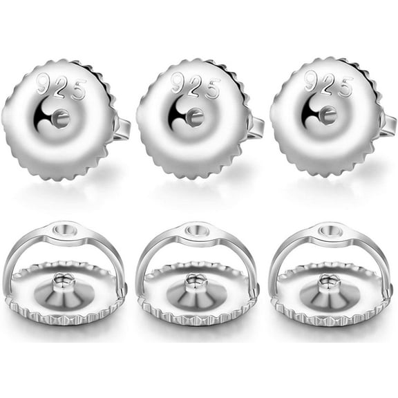 925 Sterling Silver Screw On Earring Backs, Set of 3 Pairs, Hypoallergenic and Secure