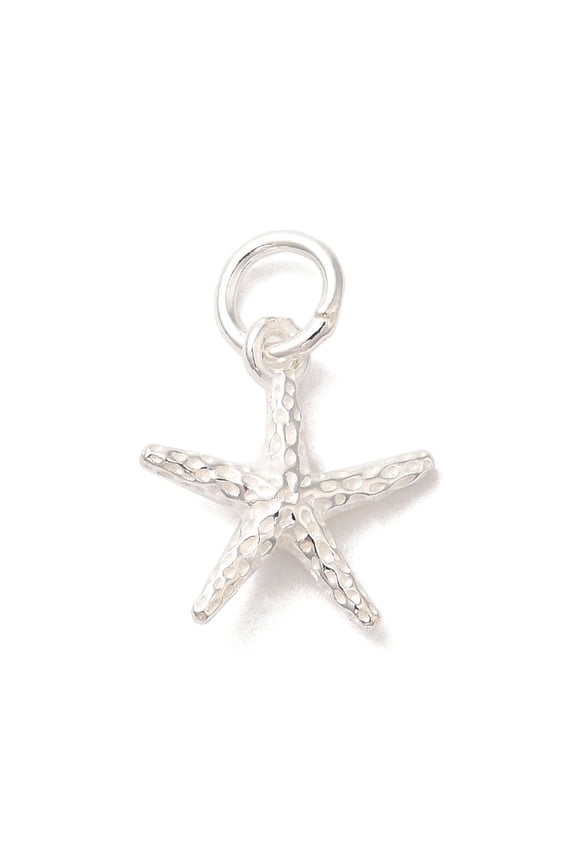 925 Sterling Silver Sea Animal Starfish Charms Silver 13.5x12x3mm Hole: 4mm