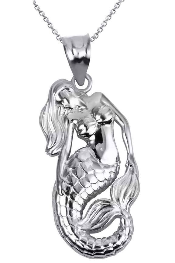 .925 Sterling Silver Sea Mermaid Ocean Pendant Necklace (Pendant with 16" chain)