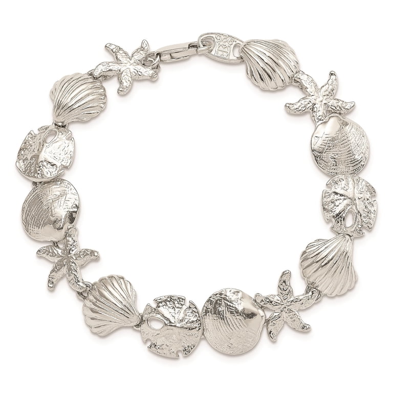 WithLoveSilver Sterling Silver 925 Starfish & Shell Link Bracelet - 7.5 Inches