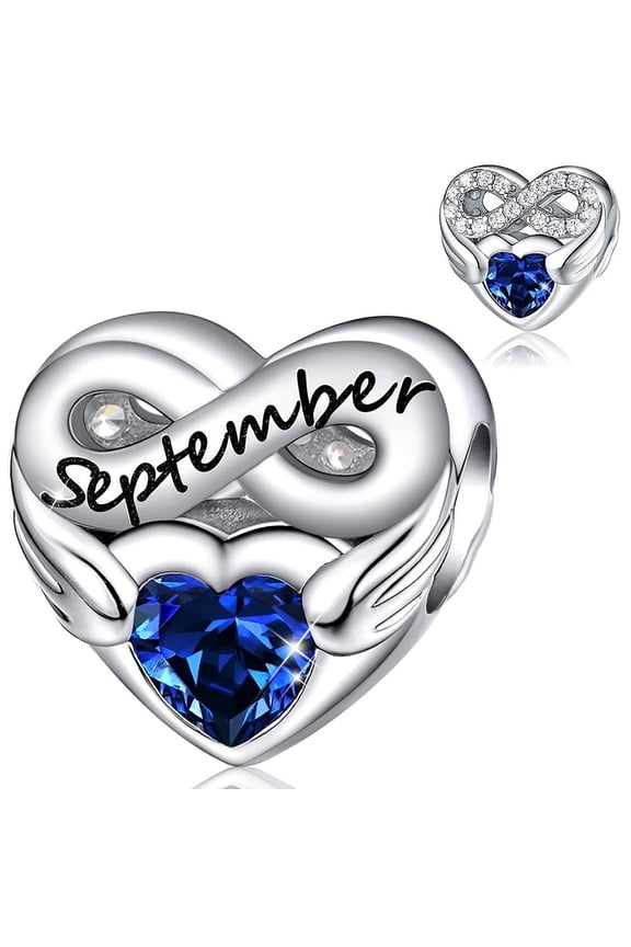 925 Sterling Silver September Angelwing Birthstone Heart Charm for Women Moment Charm Bracelet