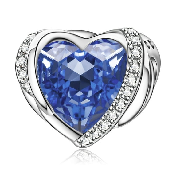 925 Sterling Silver September Birthstone Angel Wing Heart Charm for Bracelet Women Birthday Gift