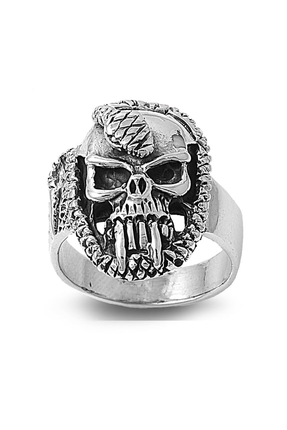 925 Sterling Silver Serpent Temptation Skull Ring Size 9