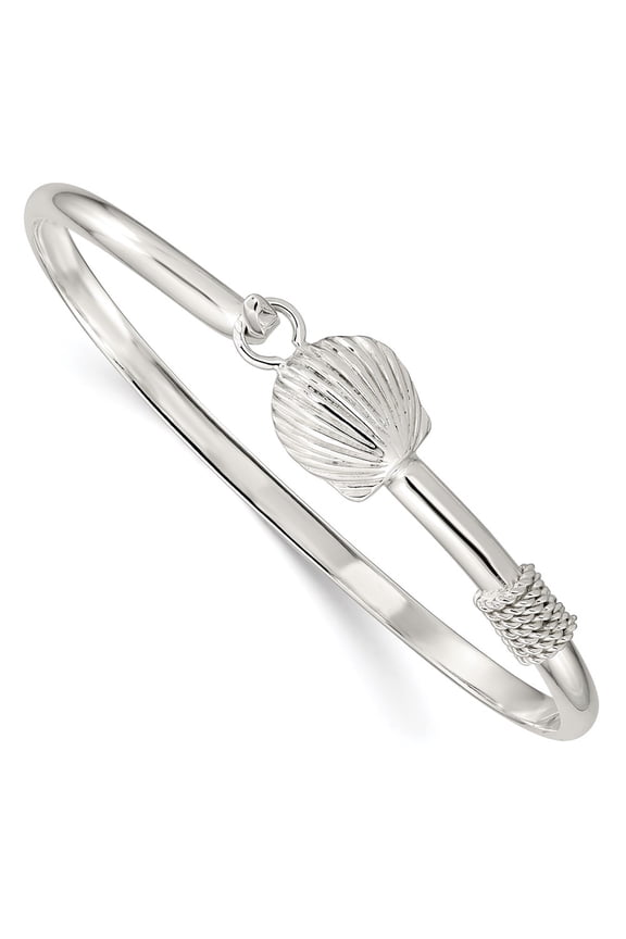 925 Sterling Silver Shell Bangle Bracelet Fine Jewelry For Women Gifts For Her, 7.5"
