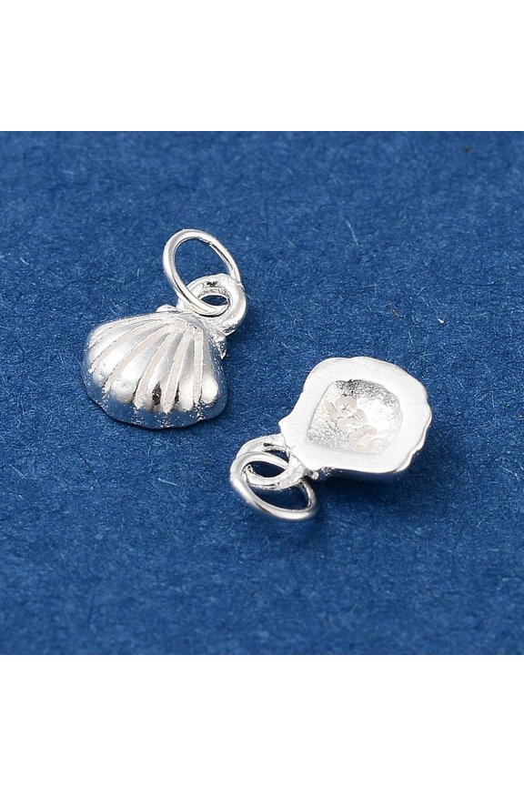 925 Sterling Silver Shell Charms with Jump Rings Silver 6x5x1.5mm Hole: 1.3mm
