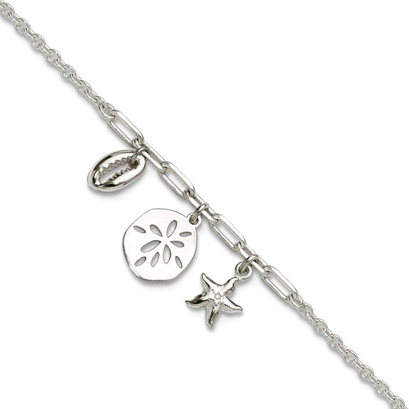 925 Sterling Silver Shells Plus 1 In Extension Anklet 9 Inch Anklet for Women - 3.5 Grams