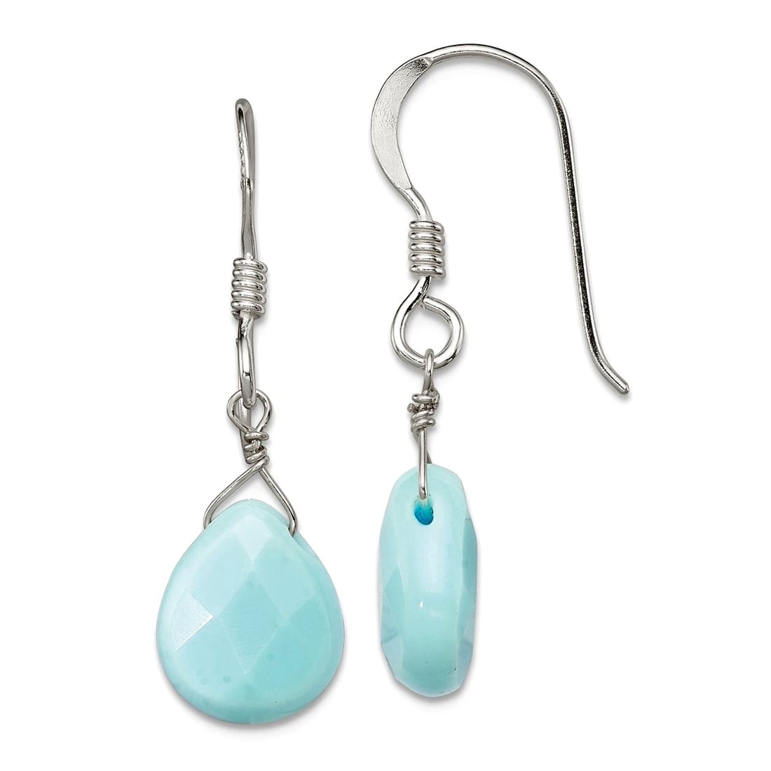 925 Sterling Silver Shepherd hook Amazonite Earrings 30x9mm Wide Stud Earring for Women - .6 Grams