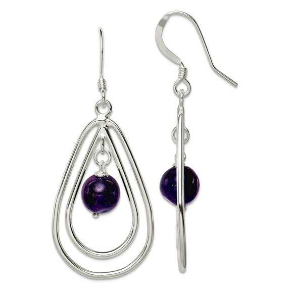 925 Sterling Silver Shepherd hook Amethyst Long Drop Dangle Earrings 51x18mm Wide Dangle Earring for Women
