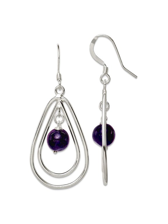 925 Sterling Silver Shepherd hook Amethyst Long Drop Dangle Earrings 51x18mm Wide Dangle Earring for Women
