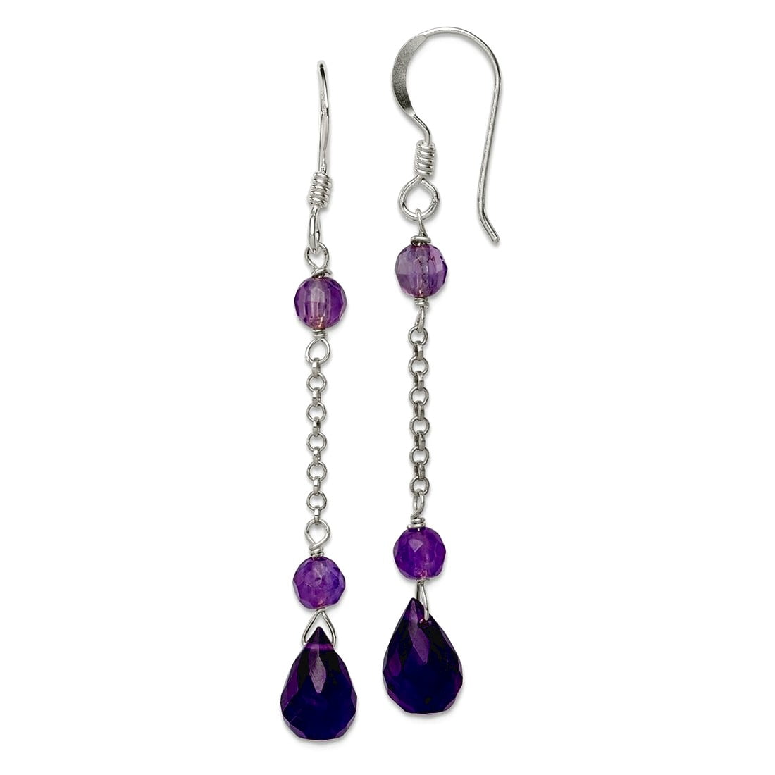 925 Sterling Silver Shepherd hook Amethyst Long Drop Dangle Earrings 52x6mm Wide Dangle Earring for Women