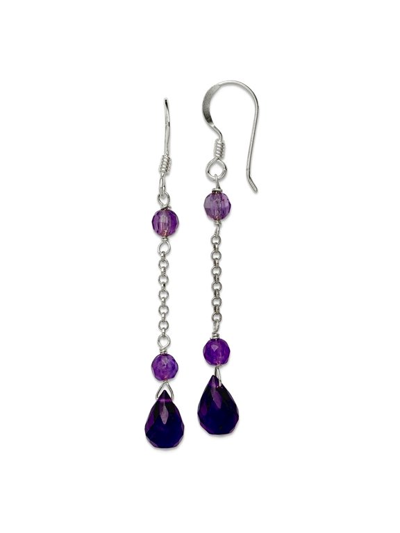 925 Sterling Silver Shepherd hook Amethyst Long Drop Dangle Earrings 52x6mm Wide Dangle Earring for Women
