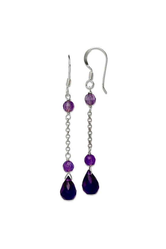 925 Sterling Silver Shepherd hook Amethyst Long Drop Dangle Earrings 52x6mm Wide Dangle Earring for Women