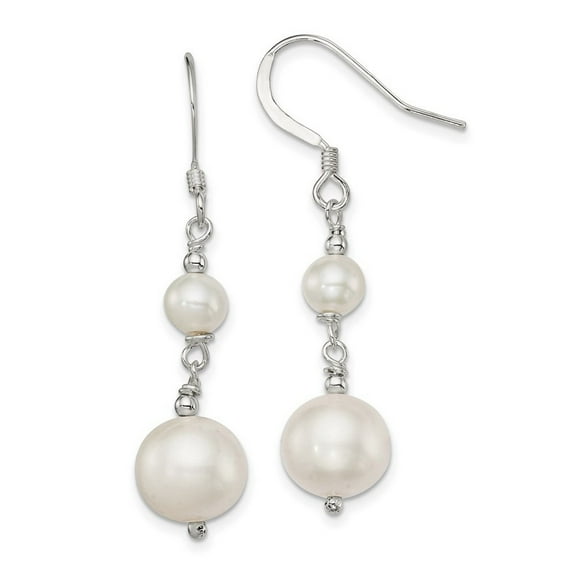 925 Sterling Silver Shepherd hook Polished Freshwater Cultured Pearl Long Drop Dangle Earrings Measures 38x10mm Wide - D