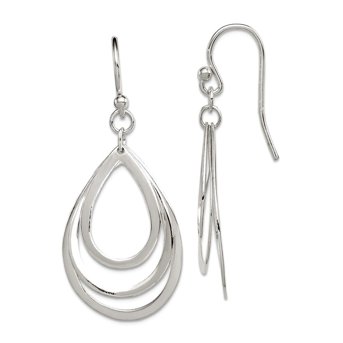 925 Sterling Silver Shepherd hook Polished Teardrops Dangle Earrings 40x17mm Wide Dangle Earring for Women