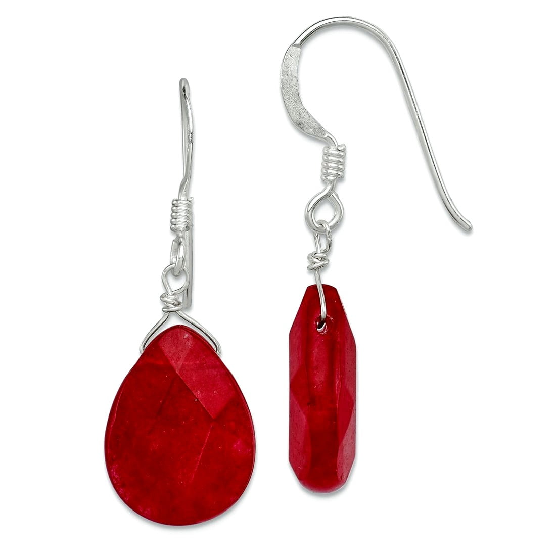 925 Sterling Silver Shepherd hook Red Dyed Jade Long Drop Dangle Earrings 31x12mm Wide Dangle Earring for Women