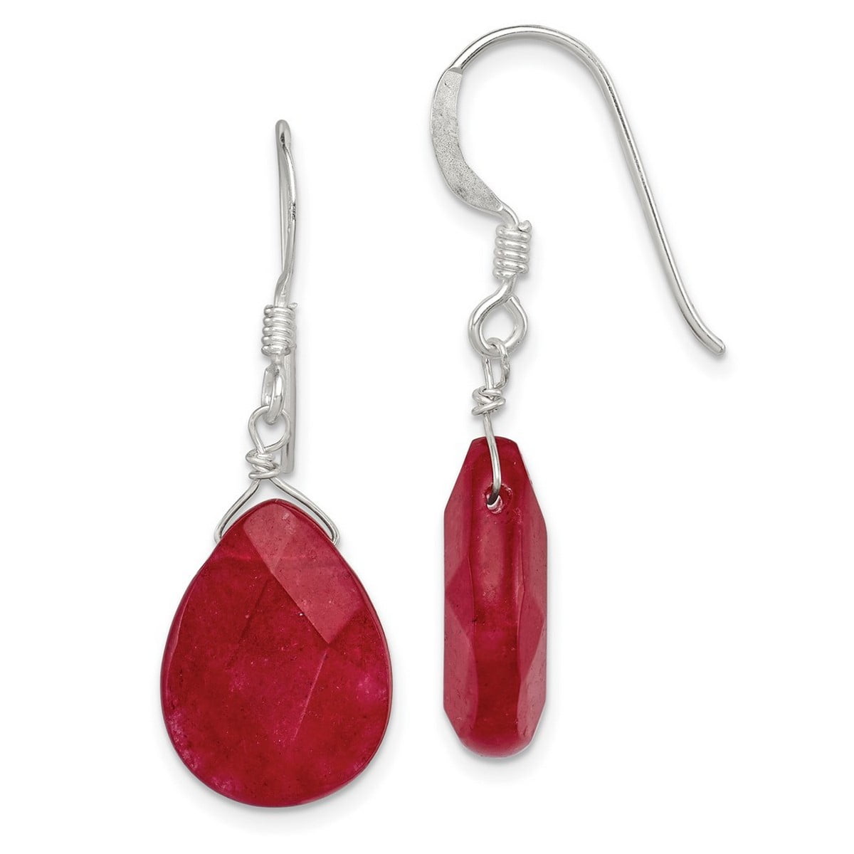 JEWELRYWEB Sterling Silver Red Jade Dangle Earrings