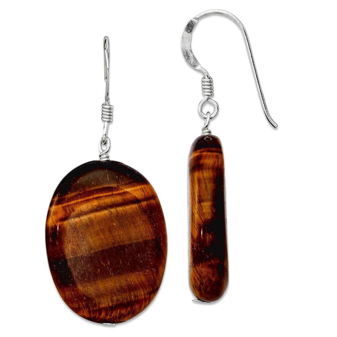925 Sterling Silver Shepherd hook Tigers Eye Long Drop Dangle Earrings 38x18mm Dangle Earring for Women
