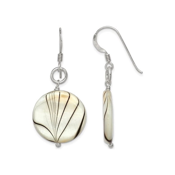 Primal Silver Sterling Silver Zebra Print Mother of Pearl Disc Earrings