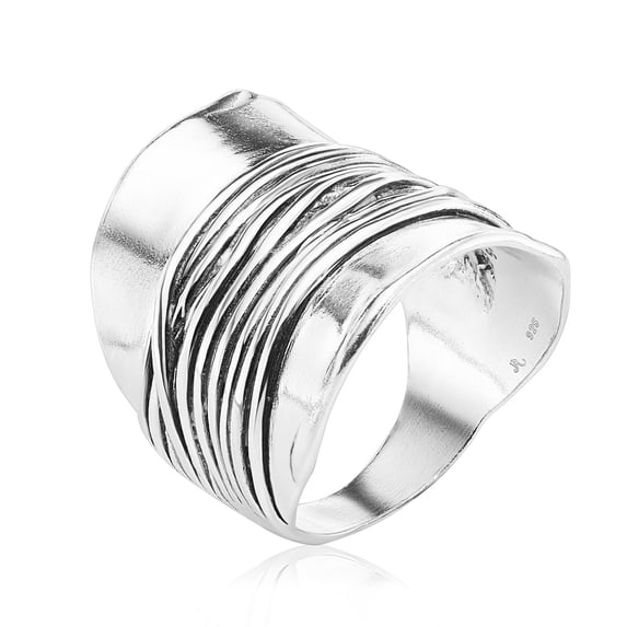 Jean Rachel Jewelry 925 Sterling Silver Shield Ring with Center Wire Wrap, Textured, Vintage Look