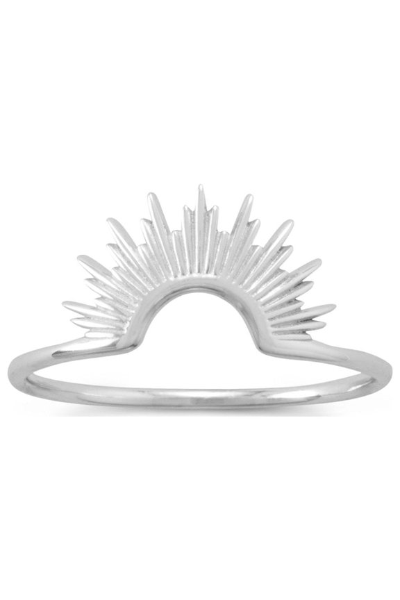 .925 Sterling Silver "Shine On!" Shiny Silver Sunburst Women's Band Ring
