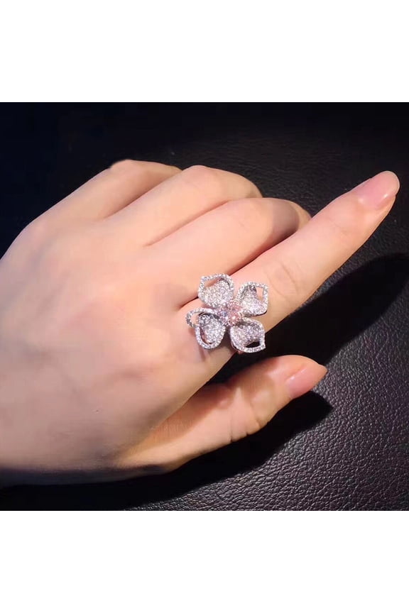 925 Sterling Silver Shiny Fashion Luxury Group Diamond-Encrusted Ring Female Super Beautiful Flower Type Full Diamond-Diamond Ring Female Jewelry Found Earring Found